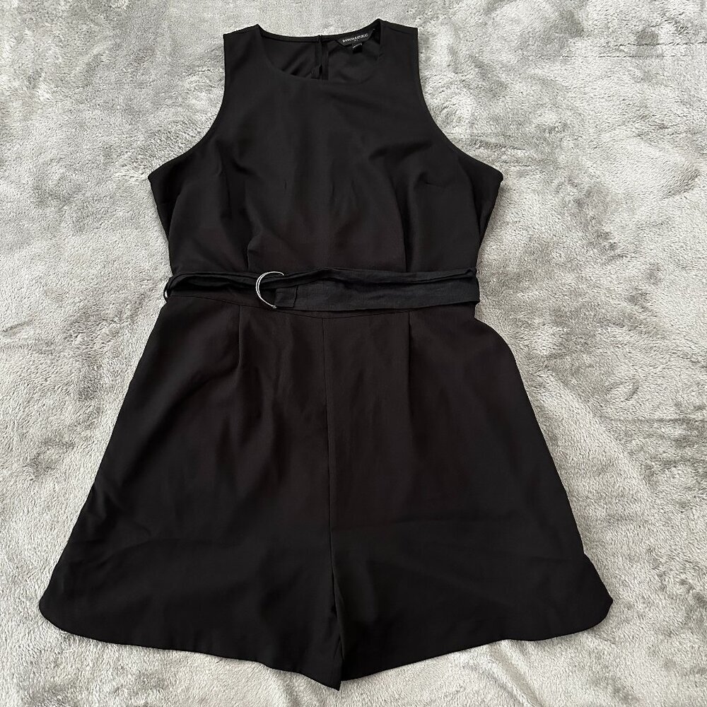 Banana Republic Factory Black Sleeveless Belted Romper Shorts Women's 14